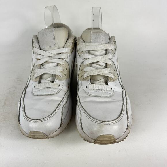 Nike Air Max 90 Boys 7 White Leather Lace Up Running Athletic Shoes 833412-100 - Picture 4 of 10